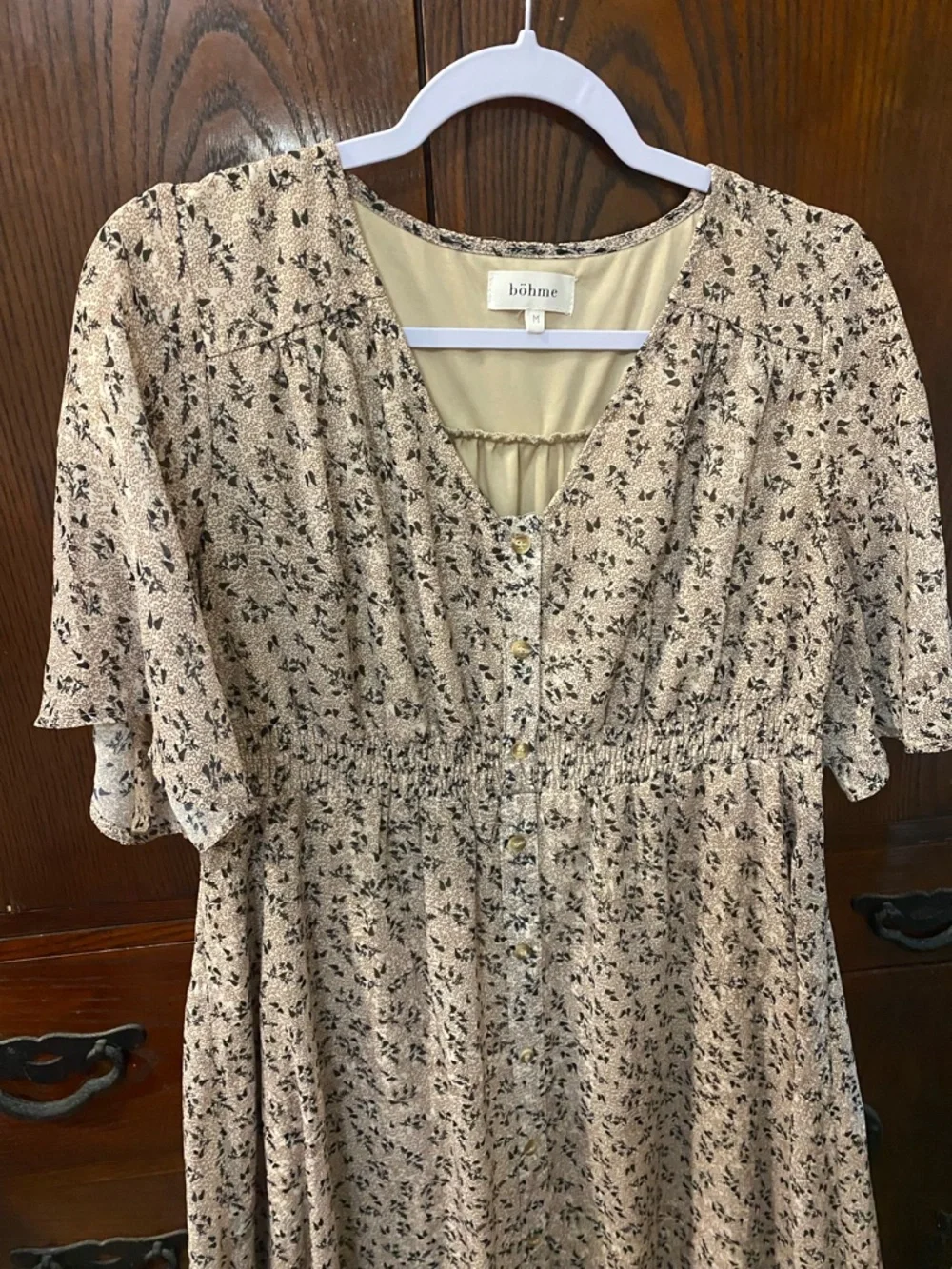 bohme Cream Floral Maxi Dress with Black Botanical Print - Picture 3 of 4